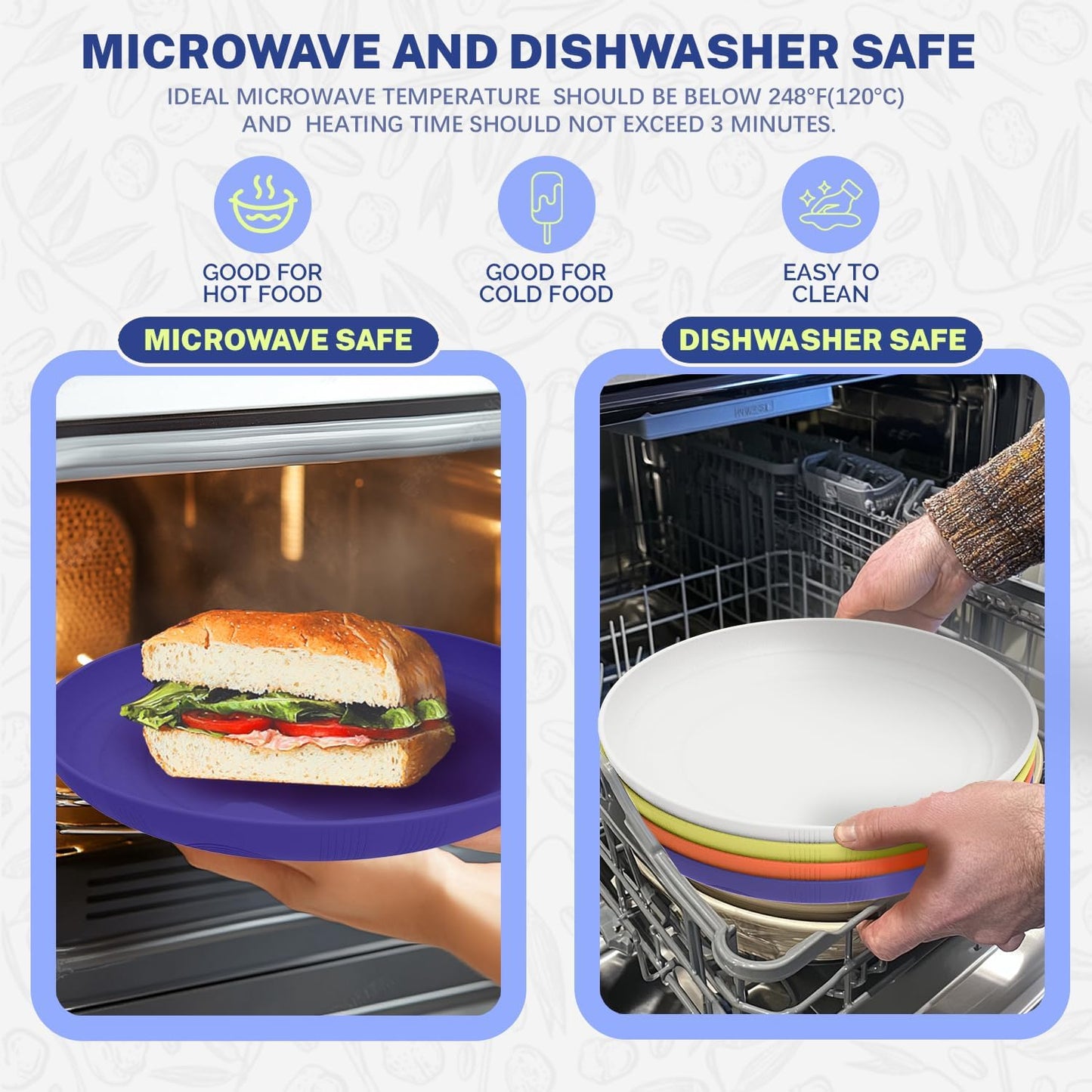 Homienly Deep Dinner Plate Wheat Straw Plates Set - 9 inch Alternatives to Plastic Plate Microwave Safe Plate with Textured Pattern, Unbreakable Plates for Kitchen Set of 4 - Mondrian Colors