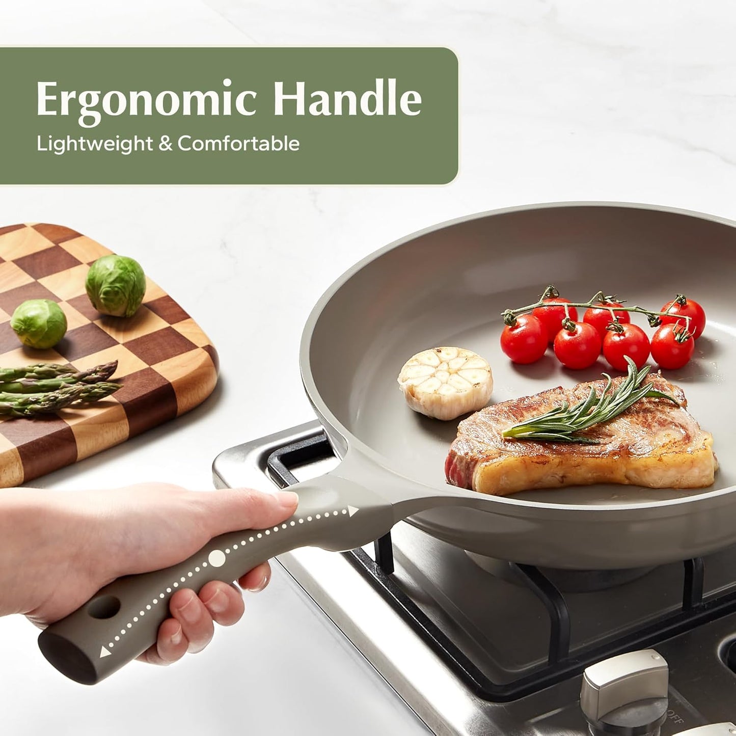 Redchef Nonstick Frying Pan Skillet, Non Stick Ceramic Frying Pan, Egg & Omelet Pans, Non Toxic, Kitchen Healthy Cookware, PFAS & PTFE & PFOA Free,Induction Compatible, Gray, 9.5"