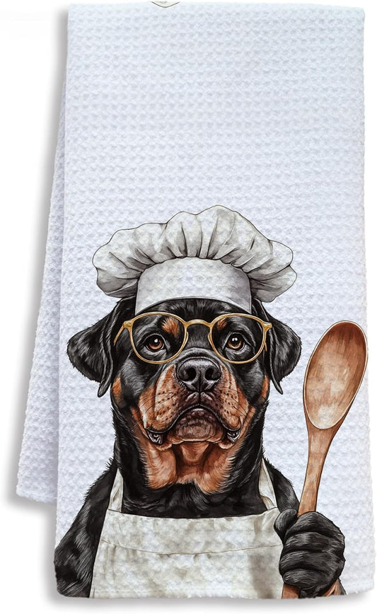 Funny Rottweiler Chef Kitchen Towels, Rottweiler Gifts for Women Men Dish Tea Towels for Kitchen, Gifts for Chefs Decorative Hand Towel, 16x24 Inch