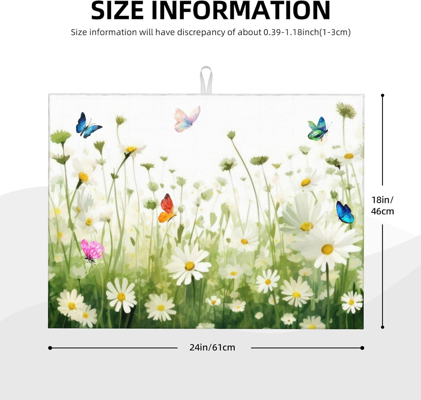 Vintage Watercolor Daisy Butterfly Dish Drying Mat for Kitchen Counter, 18"x24" Microfiber Absorbent Fast Dry Mat, 2Pcs Dish Mat Faucet Mats Sets, Large Drying Kitchen Mat Kitchen Drying Pad