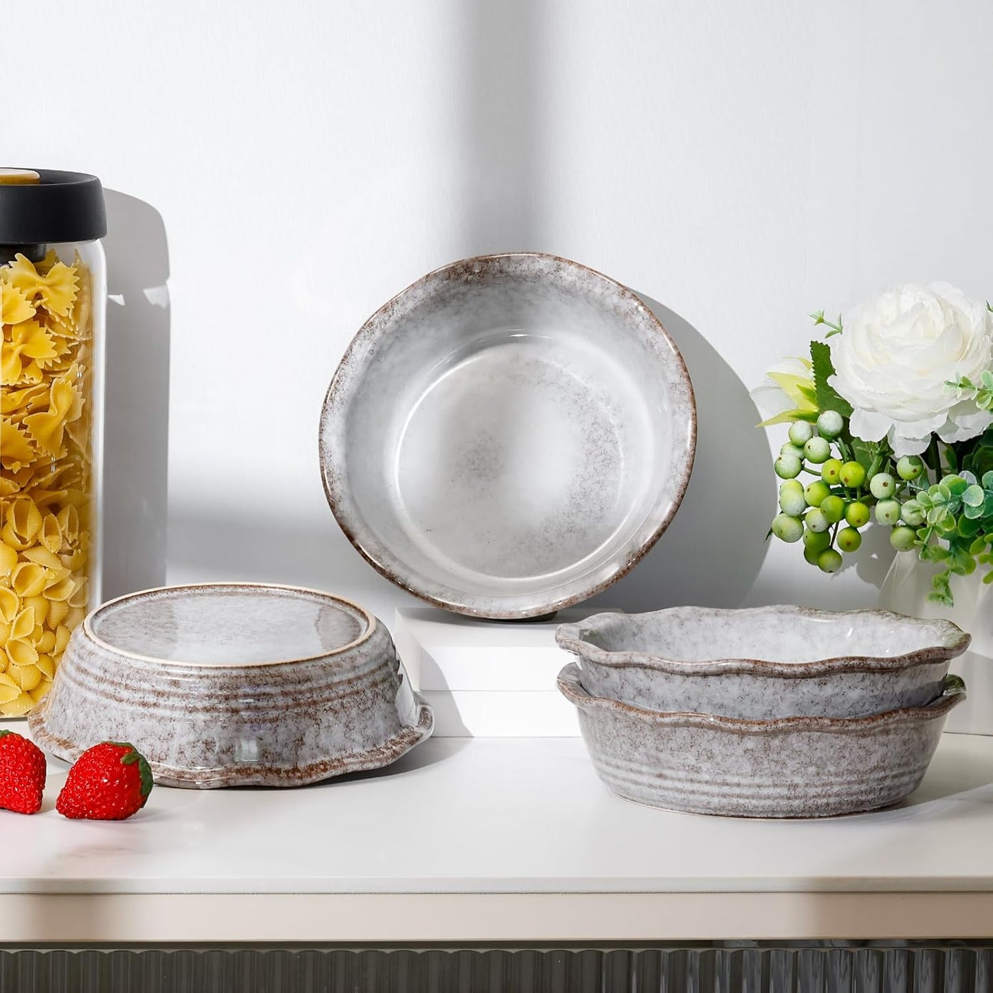 NUTRIUPS Small Pie Pans Set of 2, 6.5 Inch Ceramic Mini Pot Pie Baking Dishes, Oven Safe (6.5in, Grey, 2PCS)