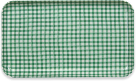 TATSU-Craft NR Non Slip Serving Tray Gingham Check, Green, Microwave Safe, Rectangular Plastic Tray, 8.5 x 4.9 Inches, Ideal for Cafeterias, Restaurants, Coffee Shops, Salad, Organic Food, and More