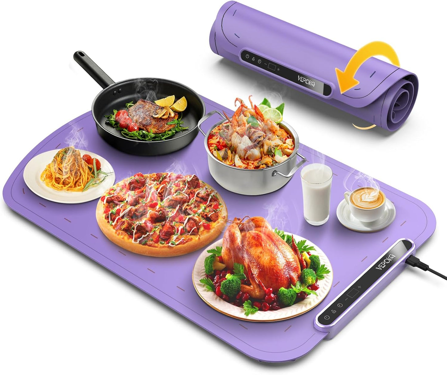 Food Warming Mat for Buffet, VEPOKA Food Warming Mats for Countertop, Silicone Heating Mat with 7 Temperature Levels& Auto Shut-Off, Food Warmers for Parties, Gatherings, Everyday Use
