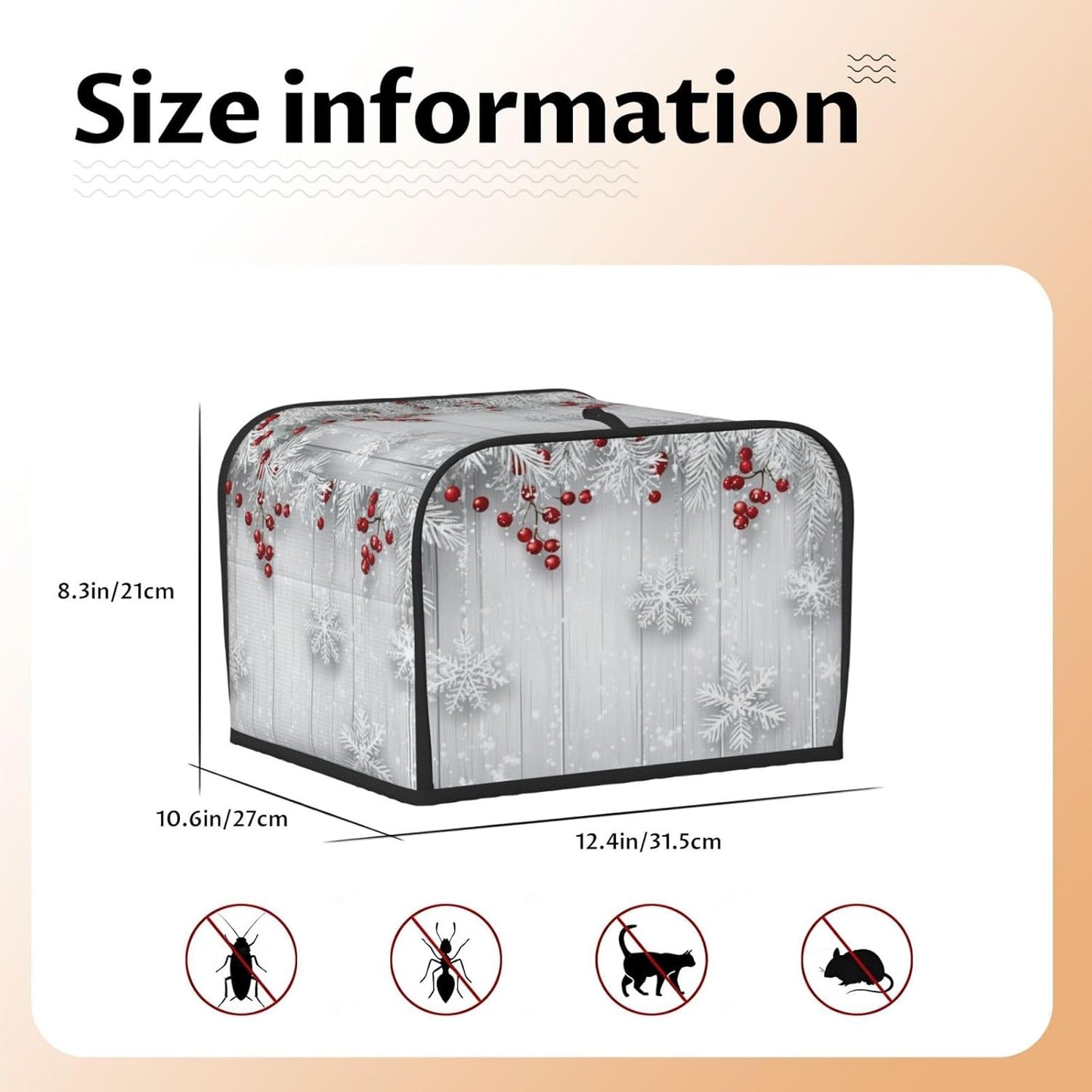 Toaster Cover 4 Slice Snowflake Winter White Berry Kitchen Small Appliance Covers with Pockets Dust and Fingerprint Protection