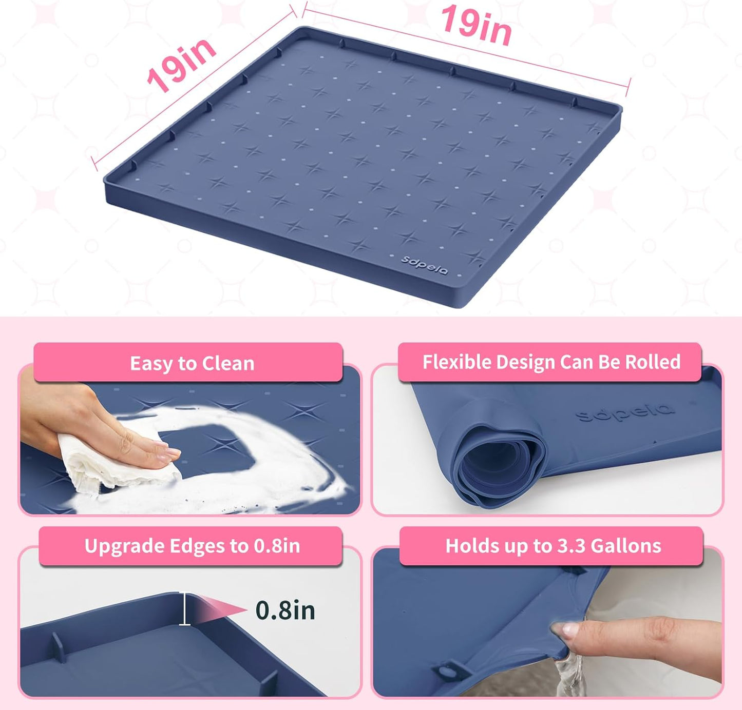 Sdpeia Under Sink Mat for [19" x 19"] Cabinet, Upgraded Silicone Waterproof Mat Kitchen Cabinet Liner Cabinet Protector Kitchen Organizers and Storage