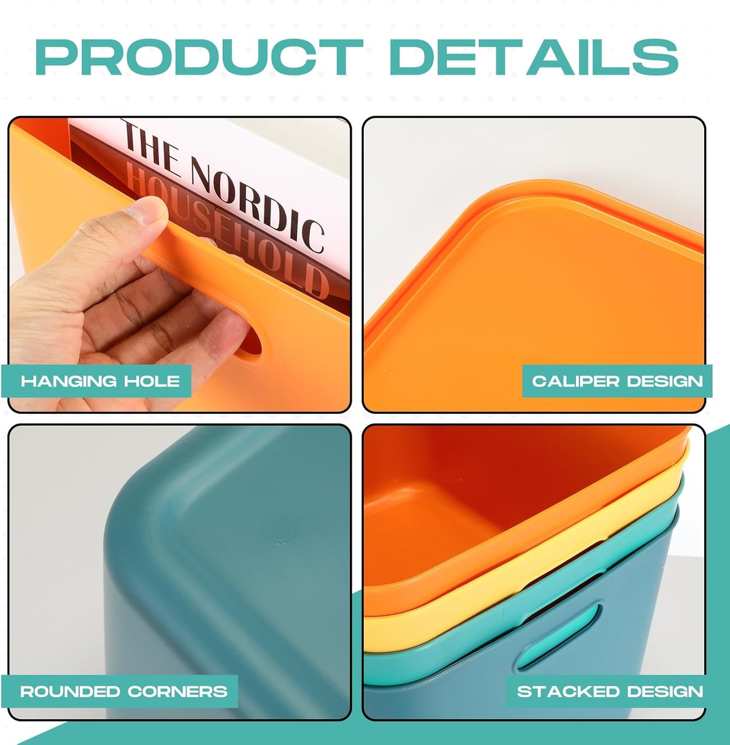 Hoolerry 8 Pieces Colorful Storage Bins with Lid, Plastic Storage Basket Organizing Container Stackable Box with Handle for Shelves Desktop Playroom Office(16.1 x 12.0 x 9.7 Inch,Multi-colored)