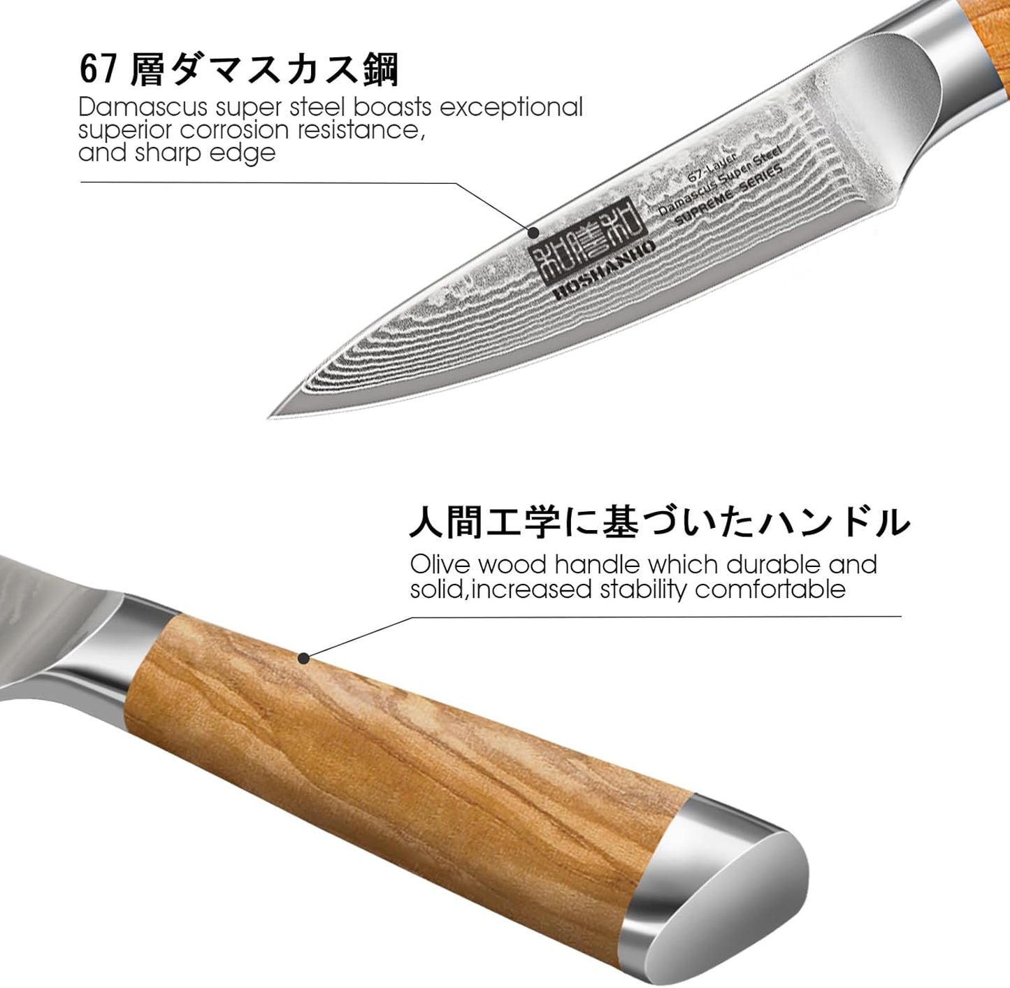 HOSHANHO Damascus Paring Knife 3.75 Inch, Professional 67 Layers Damascus Super Steel Small Fruit Knife, Super Sharp Hand Forged Japanese Paring Knife