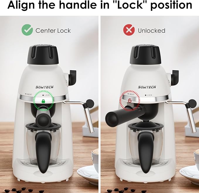 SOWTECH Coffee Machine, 3.5 Bar Espresso Cappuccino Machine with Milk Frother, 1-4 Cup Portable Coffee Maker for Latte, Cappuccino, 800W, White