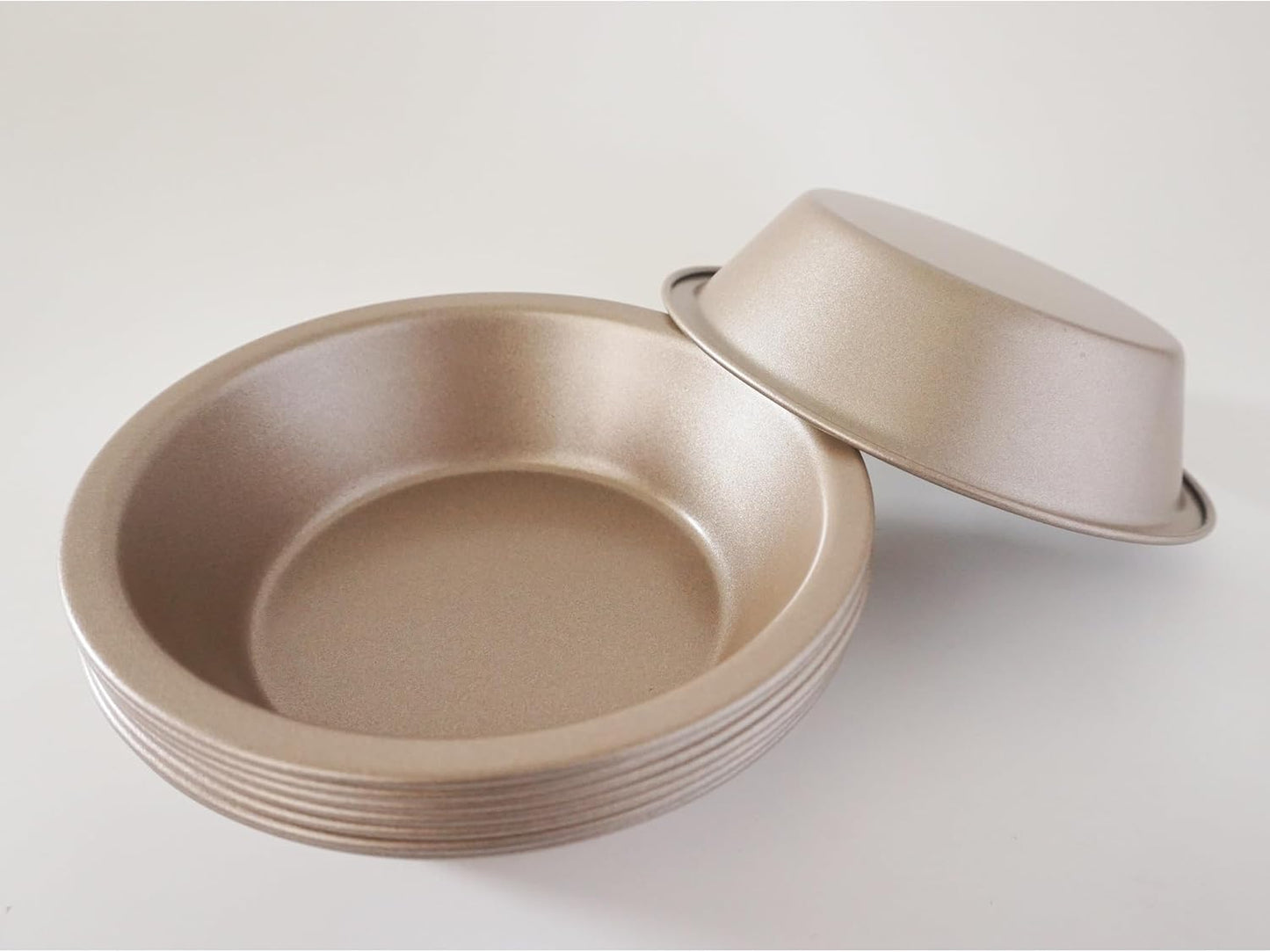 5 Inch Mini Pie Pans, Round Pie Tart Small Tin, Reusable Nonstick Carbon Steel Pie Pan Plate Set for Oven, Tiny Pie Tin for Pot Pies, Bread, Cakes, Quiches - 8PCS, Gold