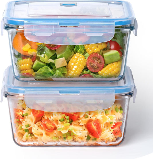 NUTRIUPS 1L Glass Food Storage Containers Set of 2, Square Meal Prep Containers, Food Storage Containers