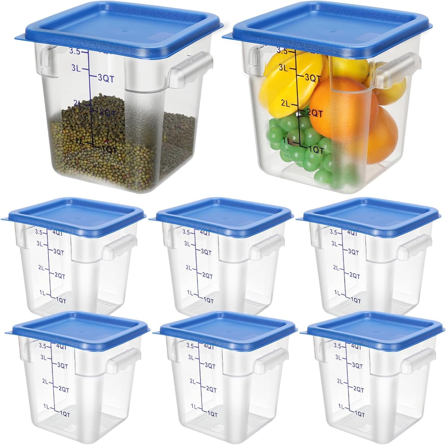 Lallisa 8 Pack 4 Qt Clear Food Storage Container with Handles and Lid Commercial Grade Square Food Storage Containers with Lids Polycarbonate Storage Container for Home Kitchen Restaurant