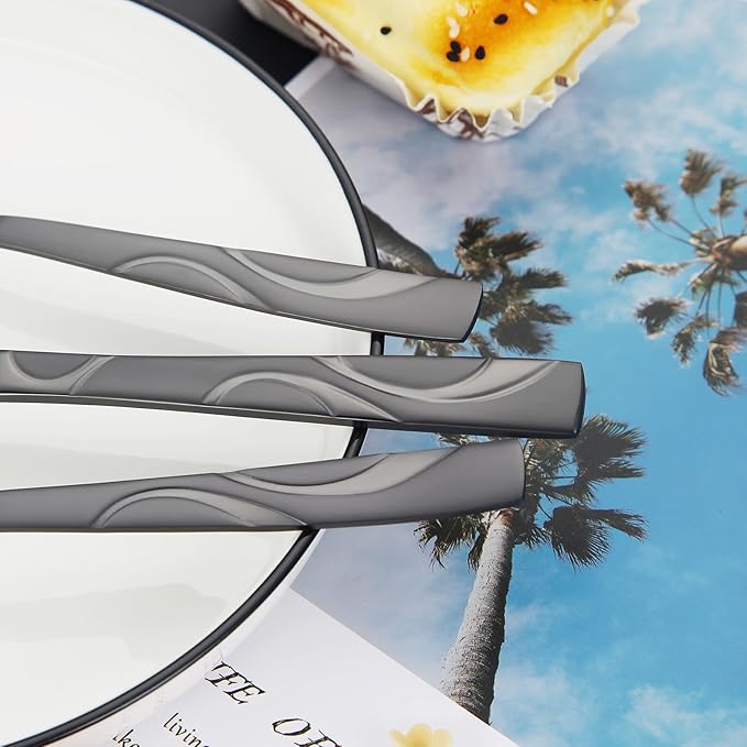 Black Silverware Set, 30 Pieces Stainless Steel Flatware Utensils, Cutlery Set Service for 6 Including Fork Spoon and Knife, Dishwasher Safe