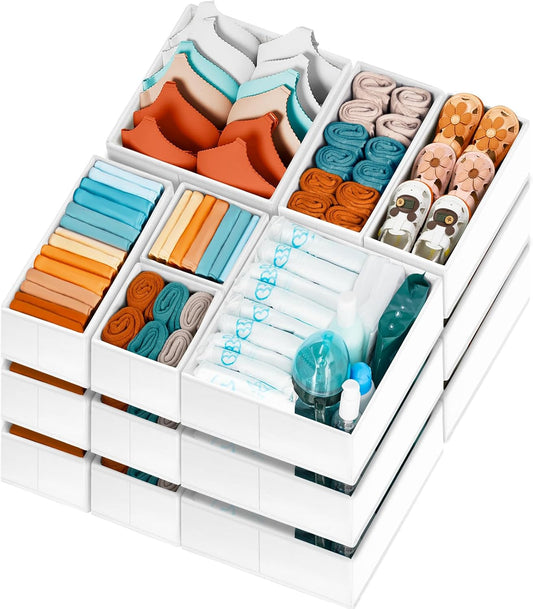 【FAMILY PACK】Drawer Organizer Clothes, 20 Pack Dresser Organizer Bins for Baby Clothes - Underwear Bra Sock Organizer - Fabric Closet Organization and Storage Dividers for Nursery Bedroom Dorm