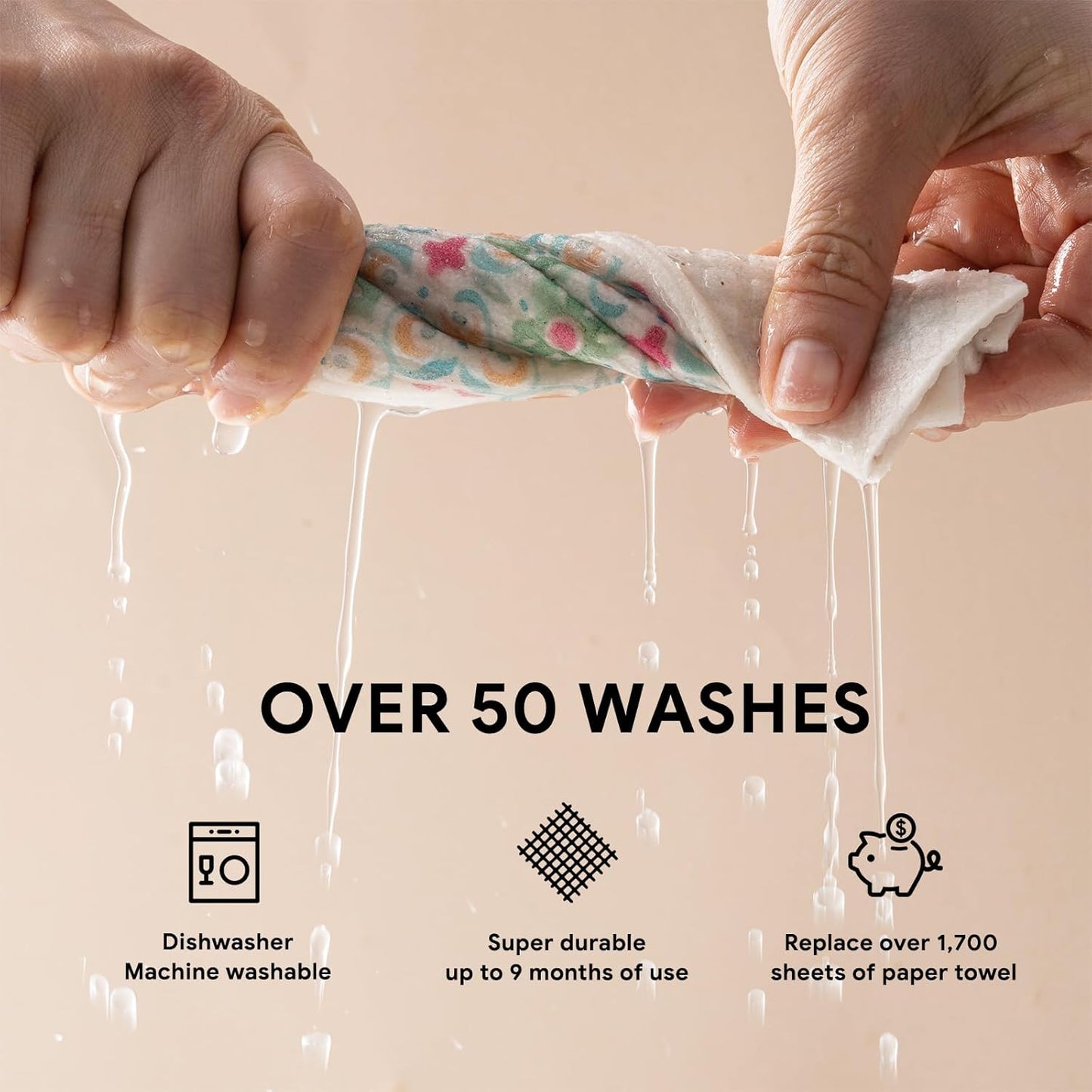 RECYCO Swedish Dishcloths for Kitchen | 6 Pack Boho Mosaic Bliss Washable Dish Rags | Cellulose Reusable Cleaning Paper Towels | Absorbent Counter Dish Cloth Sponge Kitchen Wipes, 8" L x 7" W