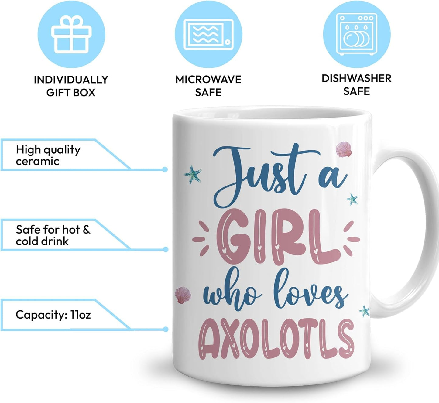 Hyturtle Personalized Gifts Axolotl Lover - Just A Girl Who Loves Axolotls Custom Name Ceramic Coffee Mug Cup 11oz - Idea Cute Sea Animal Lover Gifts For Women, Girl Daughter On Birthday, Christmas
