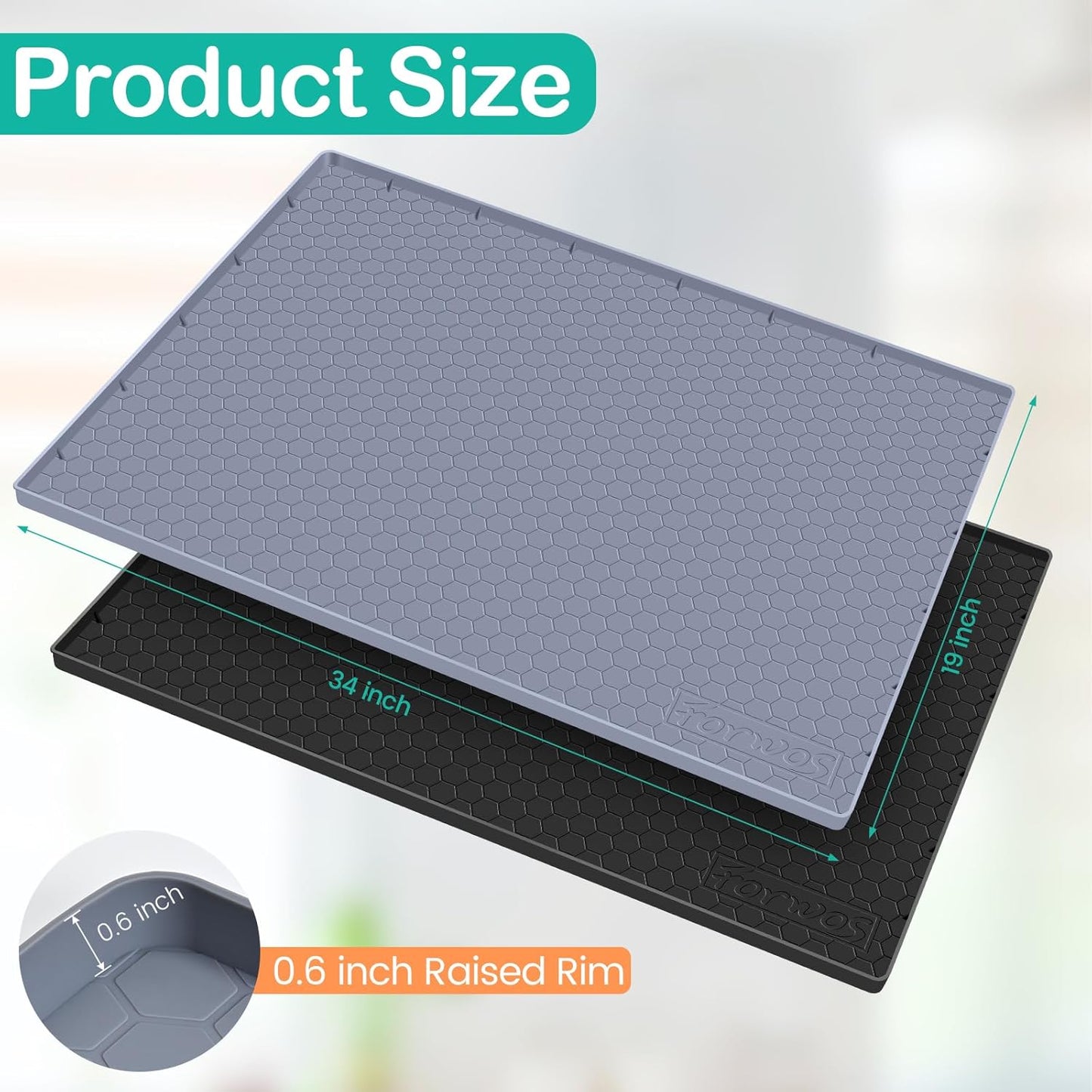 Waterproof Under Sink Mat 34" x 19", Silicone Cabinet Liner, Rubber Protector for Kitchen and Bathroom, Keeps Cabinets Clean, Dry, and Organized (Grey)