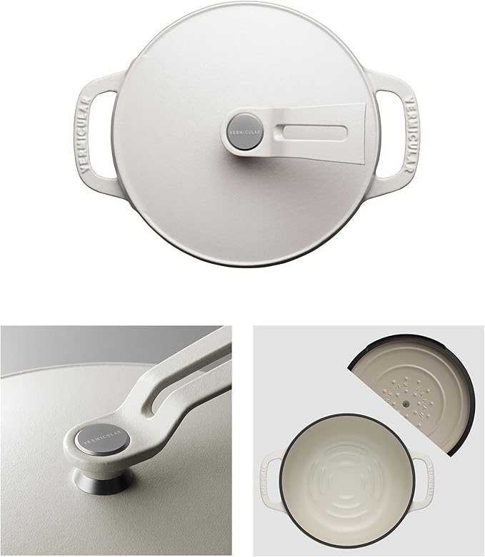 Vermicular Oven Pot 2.0 | Lightweight Enameled Cast Iron Pot | 14cm (1 Qt) | Non-Toxic | Induction-compatible | Dutch Oven | Made in Japan | Matte Linen Beige