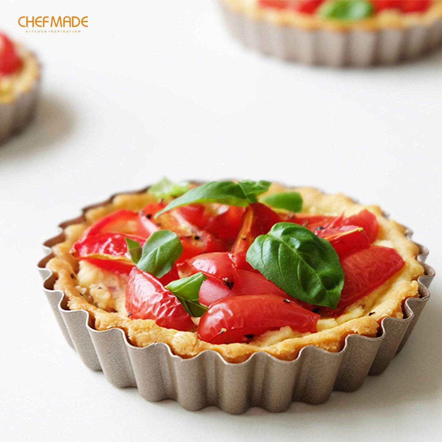 CHEFMADE Mini Tart Pan Set, 4-Inch 4Pcs with Removable Loose Bottom Non-Stick Round Quiche Bakeware for Oven and Instant Pot Baking (Champagne Gold)