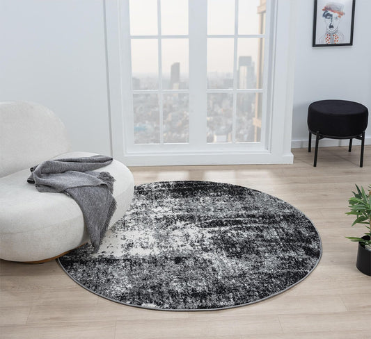 Keen Home Design Area Rugs - 8ft Round Non-Shedding, Abstract Rugs for Kitchen, Living Room, Bedroom, Dining Room, Entryway - Size: 7'10" Round, Abstract Black
