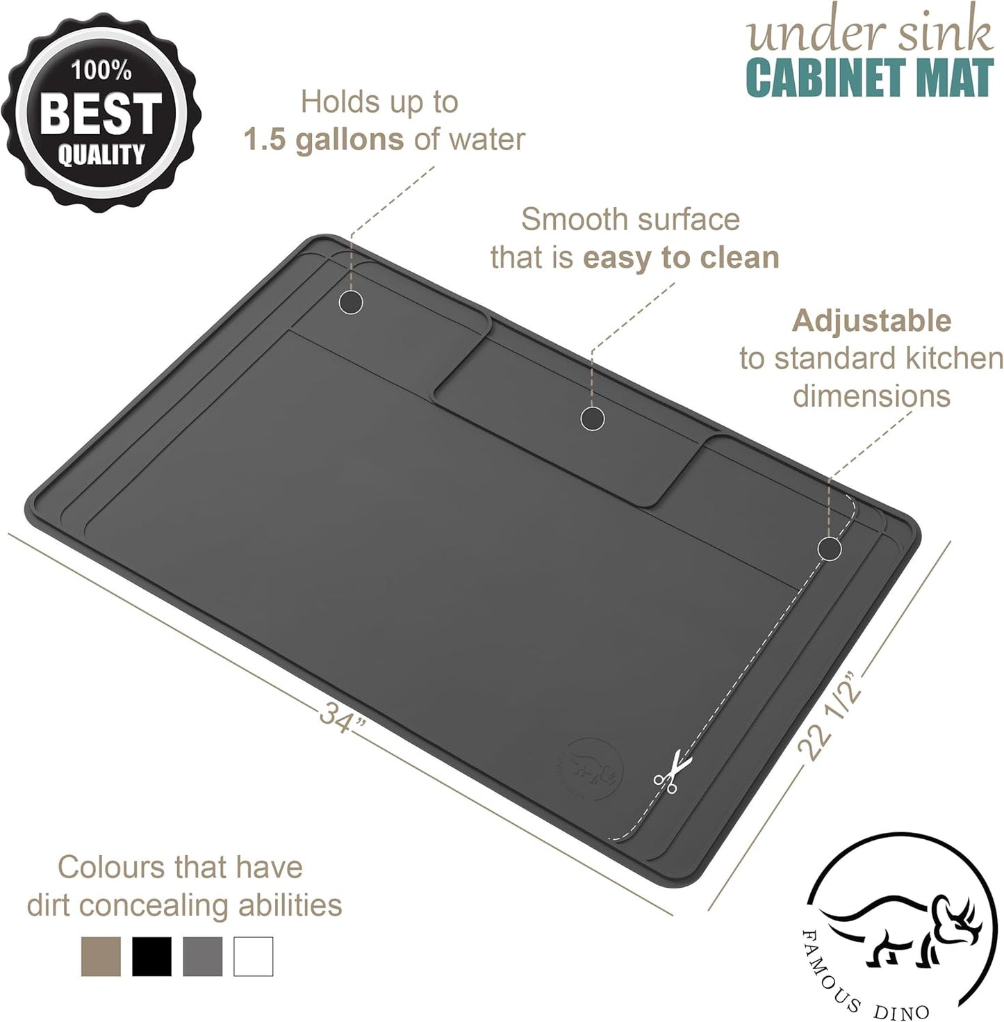 The Original Under Sink Mat - Silicone Waterproof mat, Trimmable, Easy to Clean, Kitchen cabinet liner, Under sink protector mats, Disinfection Surface - 34" x 22" or smaller