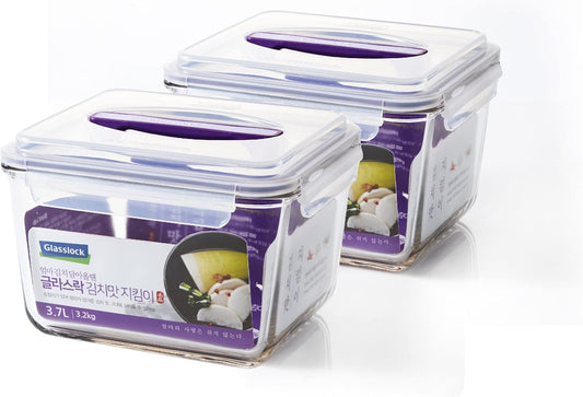 GLASSLOCK 125 Oz Glass Food Storage set of 2 – Large Capacity, Airtight & Leak-Proof, BPA Free Lid with Carry Handle, Microwave, Dishwasher, Fridge & Freezer Safe, Marinating, Sauce, Fruit Storage