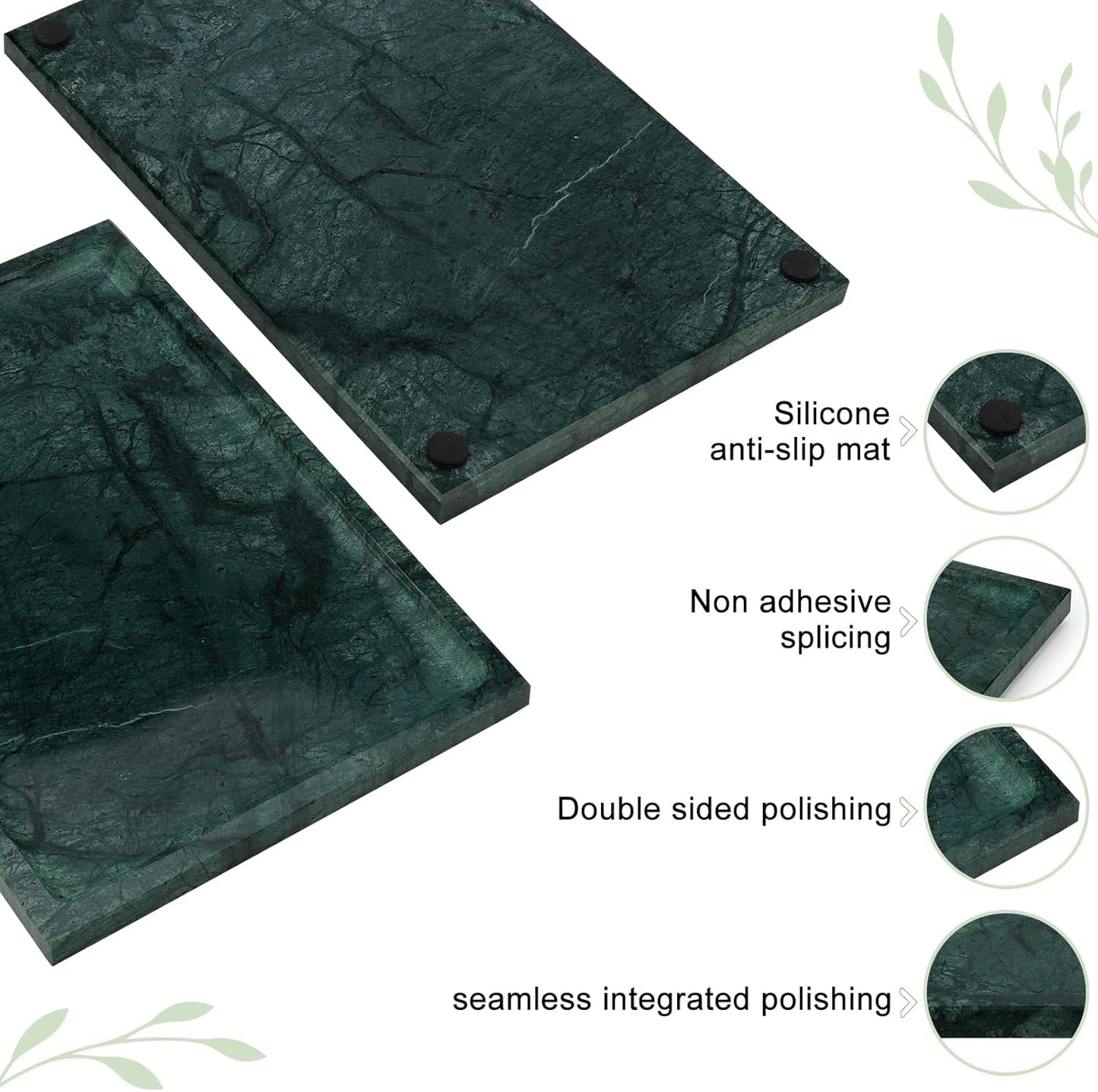Real Luxurious Natural Marble Tray - 12x8 Inch Marble Vanity Tray for Perfume Display, Jewelry Organizer, Bathroom & Home Decor -Heavy Duty Non-Slip Stone Tray (Non-Resin/Non-Ceramic)（Green）