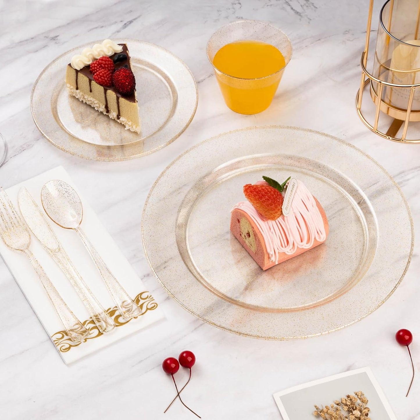 Goodluck 150PCS Gold Glitter Plastic Silverware, Glitter Utensil Disposable, Plastic Cutlery Set of 50 Forks, 50 Spoons, 50 Knives for Wedding, Party, Christmas