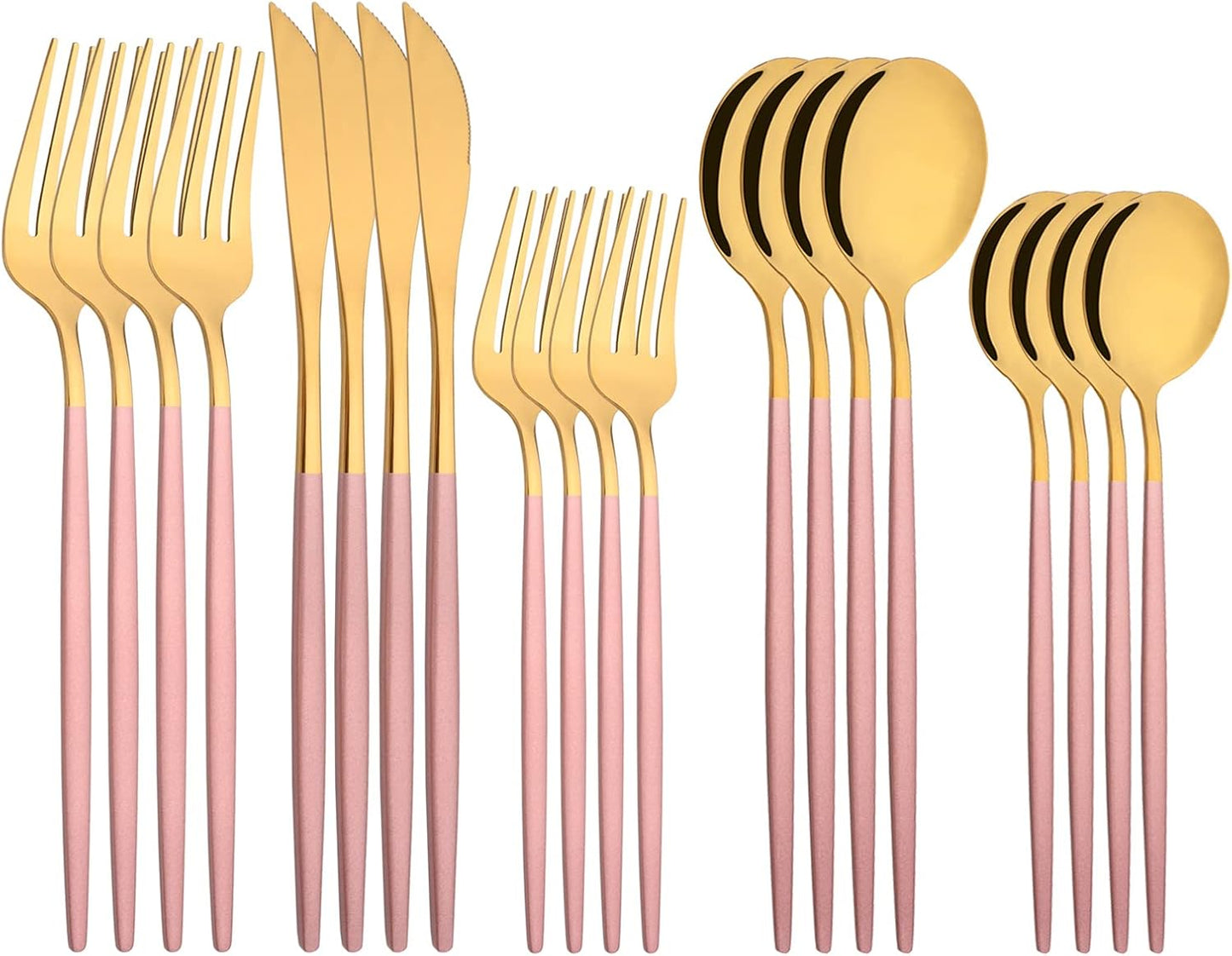 Silverware Set – 20 Piece Family Dinnerware Set – Flatware Set Service For 4 – Pink Gold Tableware Sets – Cutlery Great For Family Gatherings & Daily Use – Spoons, Knives, Forks