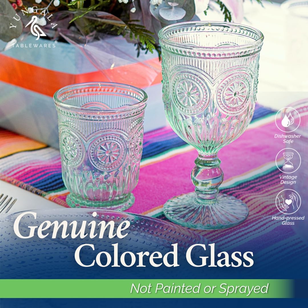 Yungala Green Glassware set of 6 green drinking glasses, textured colored vintage glass cups dishwasher safe