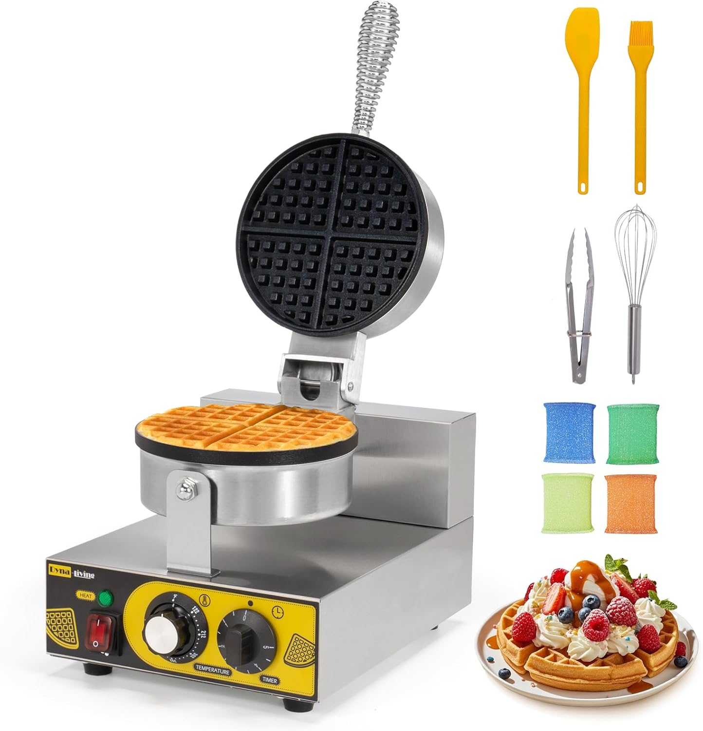 Dyna-Living Commercial Waffle Maker Restaurant, 1200W Professional Waffle Maker Commercial Waffle Iron Non-stick Classic Waffle Machine Electric Waffle Bowl Maker for Home, Hotel