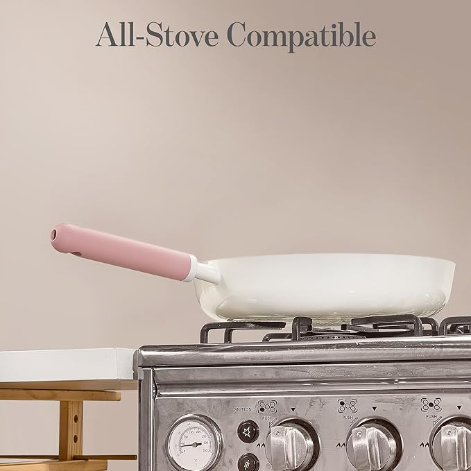 CAROTE 8'' and 10'' Nonstick Ceramic Frying Pans Skillet,NonStick Fry Pan Egg Pan Omelet Pans,Healthy & PFOA/PFAS Free, Induction-Compatible, Dishwasher Safe & Includes Silicone Spatula,Pink