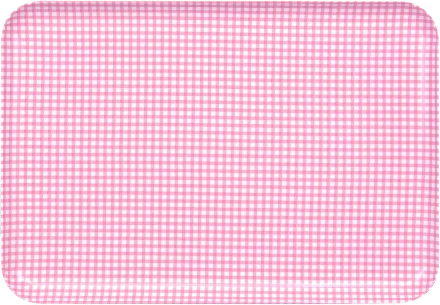 TATSU-Craft NR Non Slip Serving Tray Gingham Check, Pink, Microwave Safe, Rectangular Plastic Tray, 15.3 x 10.6 Inches, Great for Cafeterias, Restaurants, Coffee Shops, Kitchen, Desserts, and More