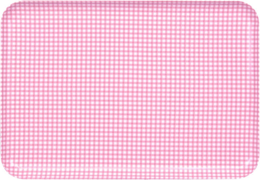 TATSU-Craft NR Non Slip Serving Tray Gingham Check, Pink, Microwave Safe, Rectangular Plastic Tray, 15.3 x 10.6 Inches, Great for Cafeterias, Restaurants, Coffee Shops, Kitchen, Desserts, and More