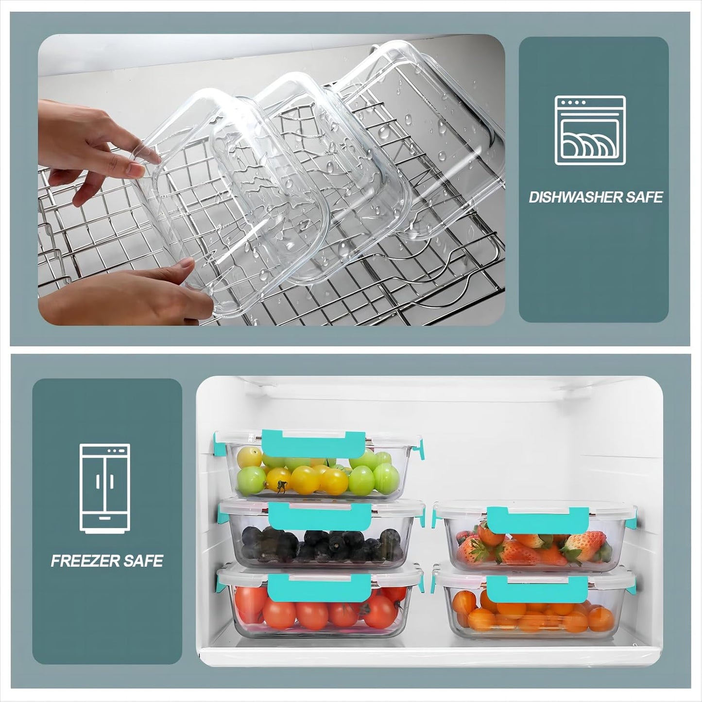 KOMUEE 30 oz 5 Pack Glass Meal Prep Containers, Glass Storage Containers with Lids - Dishwahser, Microwave, Oven and Freezer Safe, Green