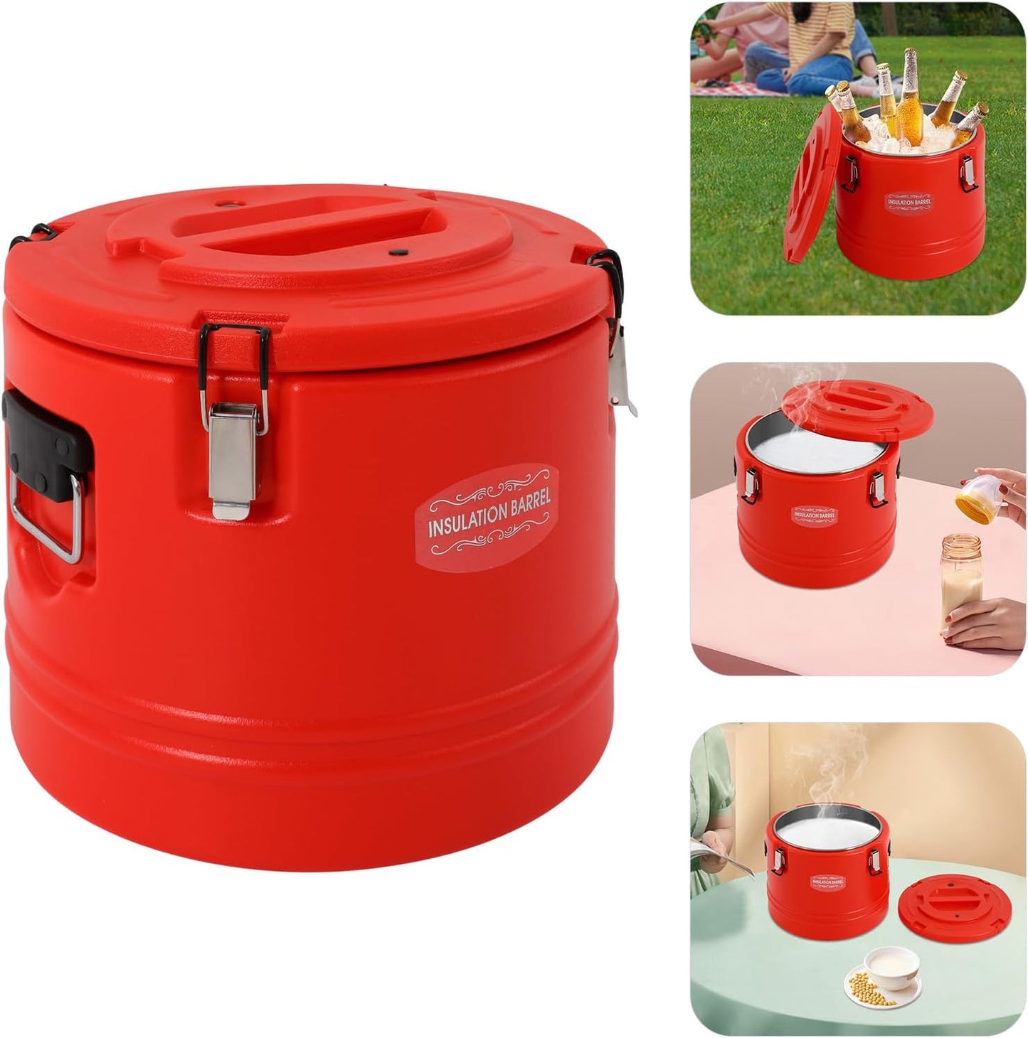 DYNAMI Large Insulated Food Container, 8 Gallon Portable Commercial Food Warmer Insulated Soup Container Cold Hot Box for Catering,Stainless Steel Inner Liner, Sealed and Leak-proof (Red, 8 Gal)