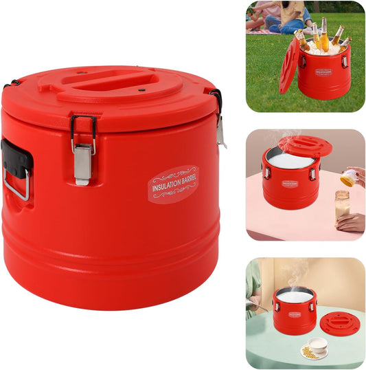 DYNAMI Large Insulated Food Container, 8 Gallon Portable Commercial Food Warmer Insulated Soup Container Cold Hot Box for Catering,Stainless Steel Inner Liner, Sealed and Leak-proof (Red, 8 Gal)