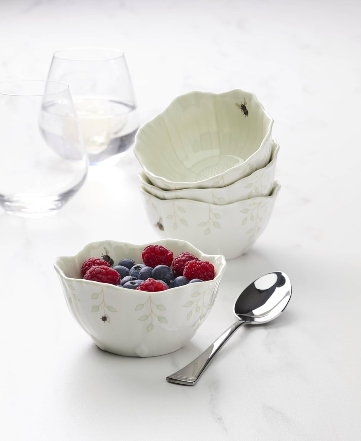 Lenox 897162 Butterfly Meadow Floral Dessert Bowls, Green, Set of 4