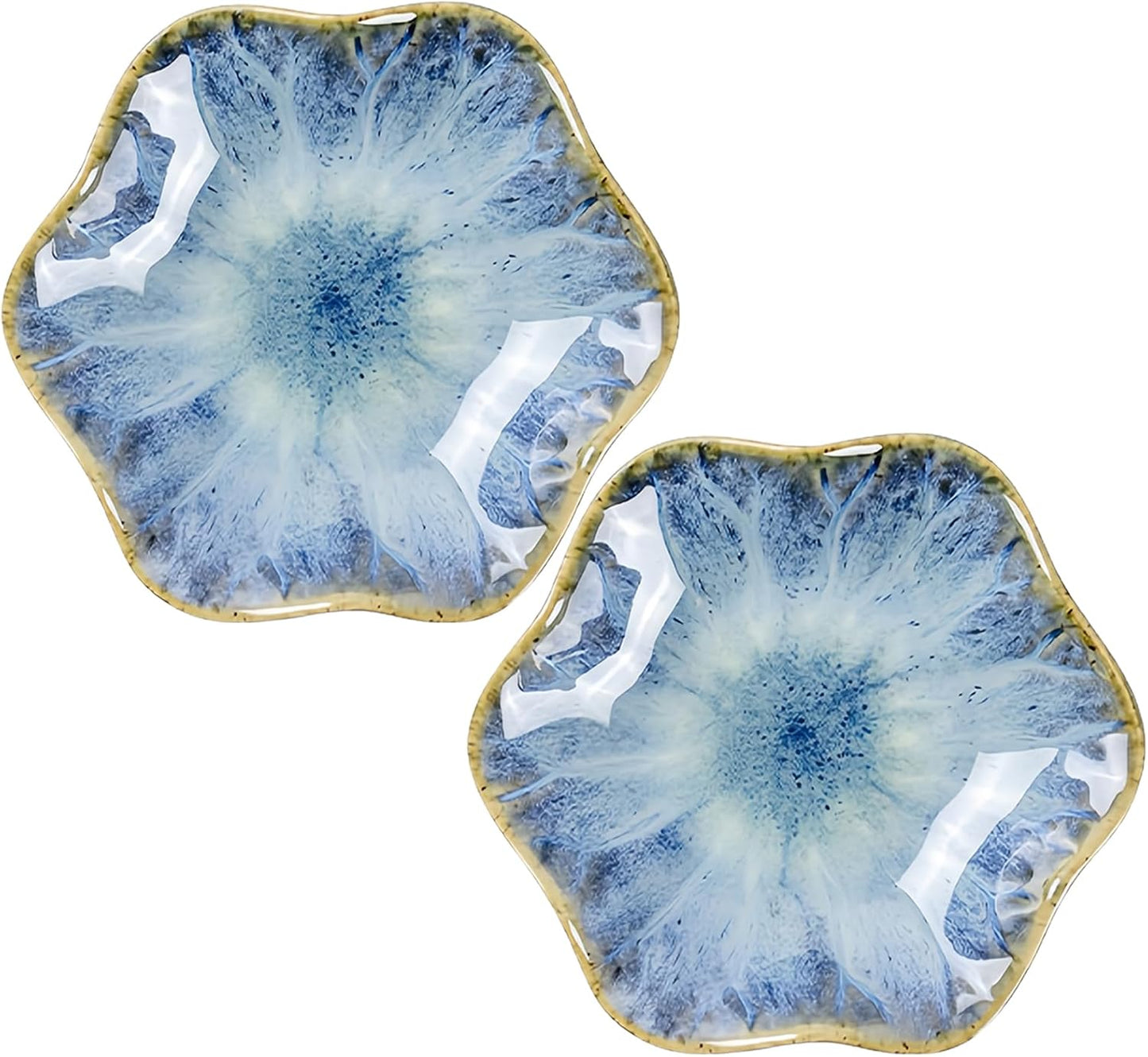 2Pcs Ceramic Jewelry Dish - Lotus Leaf Shape, for Ring Holder Necklace Small Key, Suitable for Mother Friend Sister, Gifts for Women, Cute Plate Trinket Tray, Home Decor (Light Blue-2PCS)