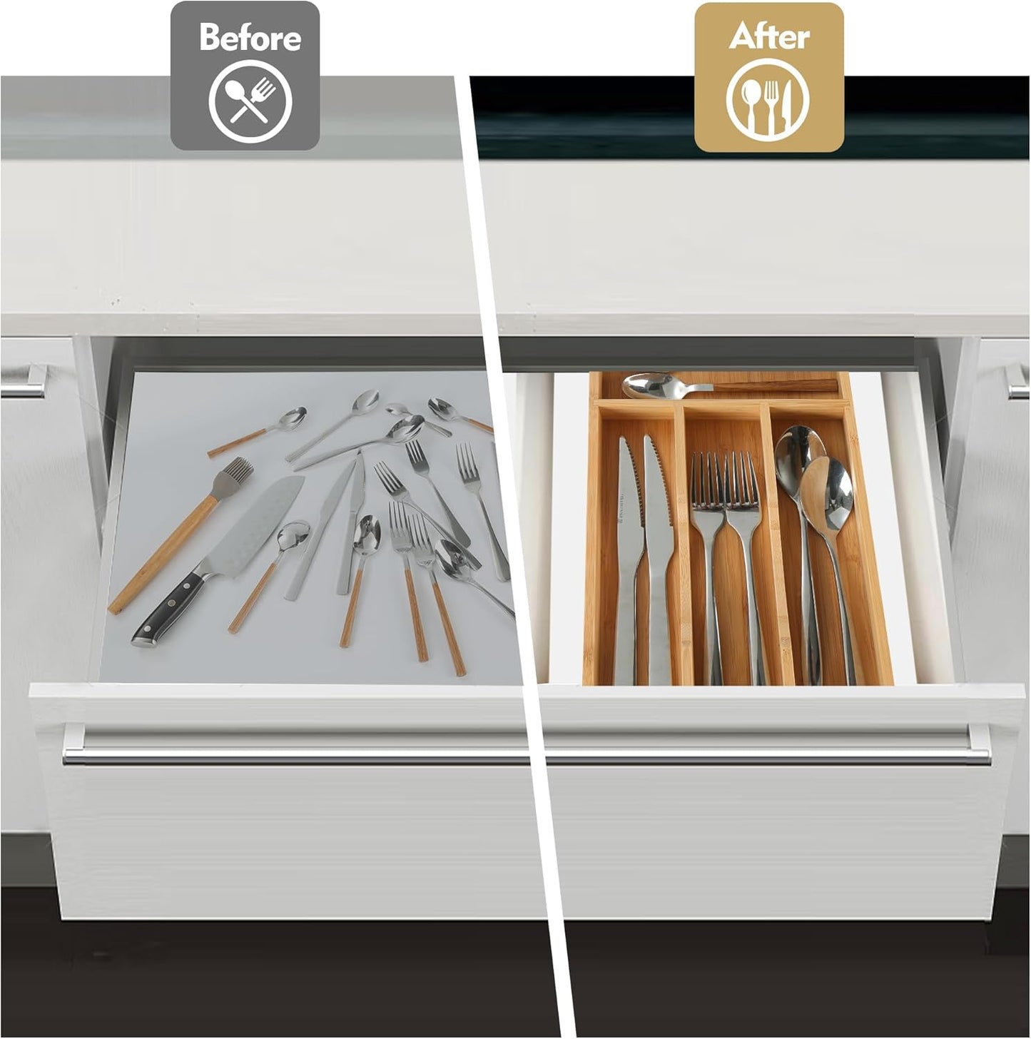 Bamboo Kitchen Drawer Organizer, 7 Inch Silverware Utensil Holder for Small Drawer, Wood Silverware Organizer for Cutlery