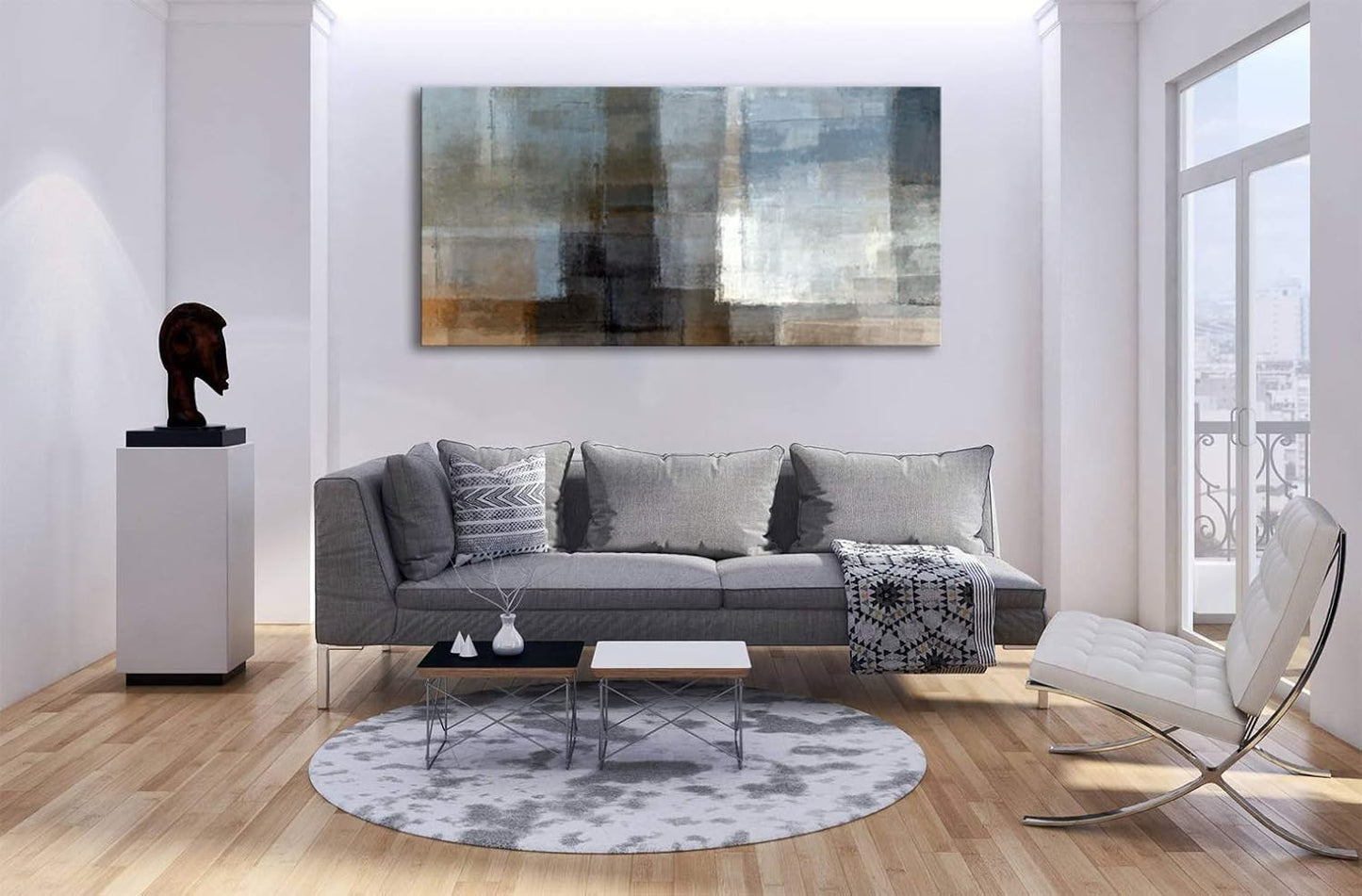 Muolunna A62275 Canvas Prints Abstract Wall Art Print Paintings Grey and Brown Home Decor Stretched and Framed Ready to hang for Living Room Bedroom and Office Home Kitchen Artwork 30x60inch