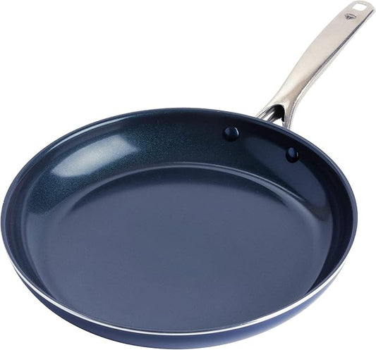 Blue Diamond 12" Nonstick Frying Pan Skillet, Diamond Infused PFAS & PTFE-Free Ceramic Pot, Dishwasher & Oven Safe, Stay Cool Handle, Durable Non Toxic Metal Utensil Safe, Egg & Omelet Pan, Blue
