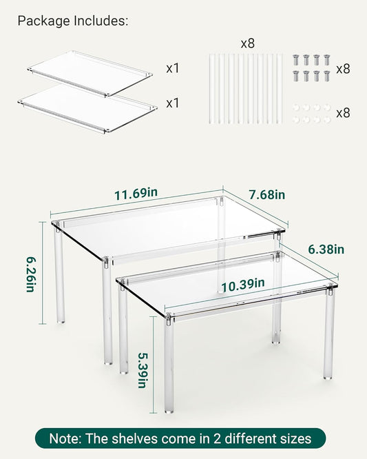 Acrylic Cabinet Organizer, Set of 2 Shelf Organizer, Spice Rack Organizer for Cabinet, Desk Countertop Organizer, Stackable Shelves for Pantry Kitchen Storage and Organization