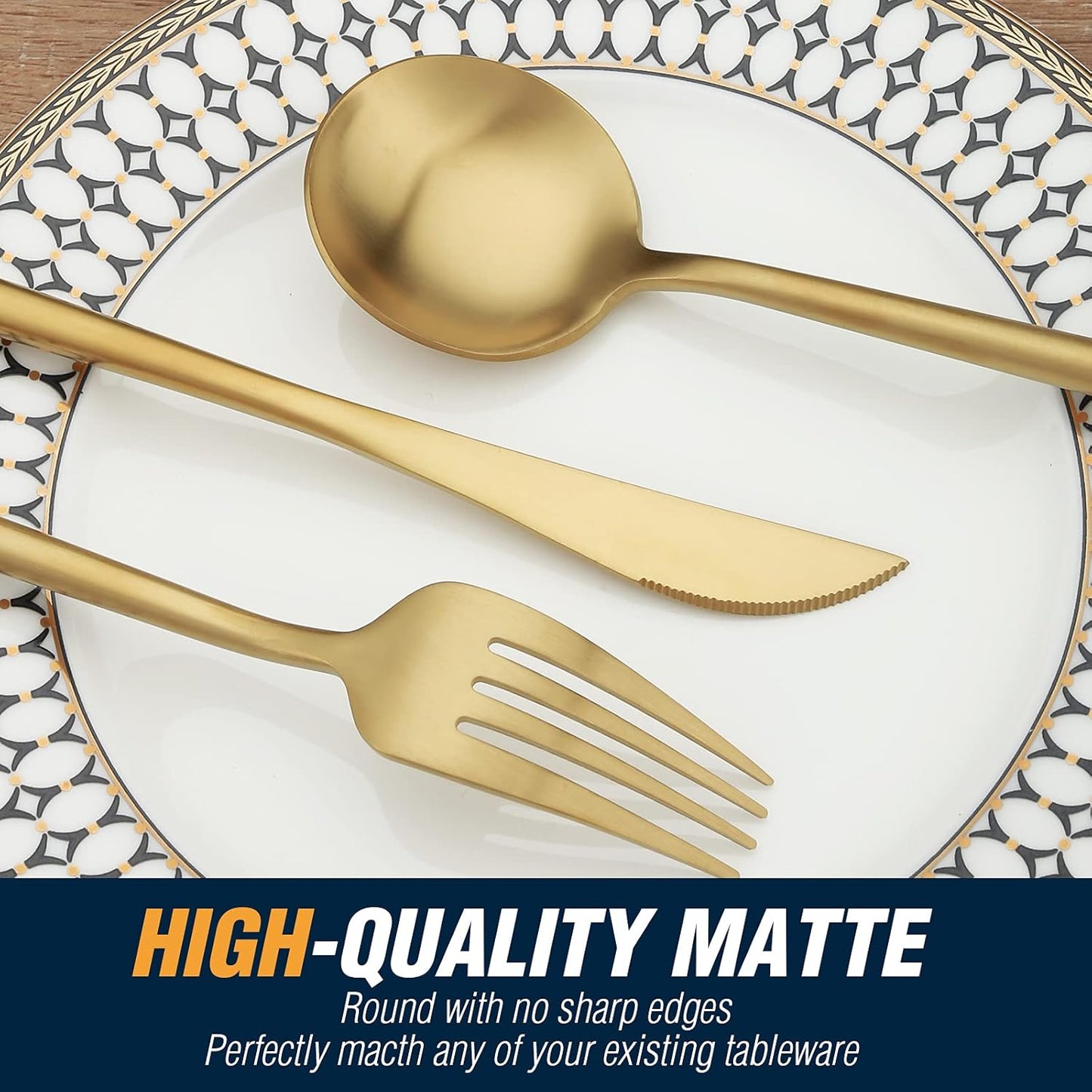 20 Pcs Gold Silverware Set, Stainless Steel Flatware Set Service for 4, Matte Gold Cutlery Set, Include Knives/Forks/Spoons, Dishwasher Safe