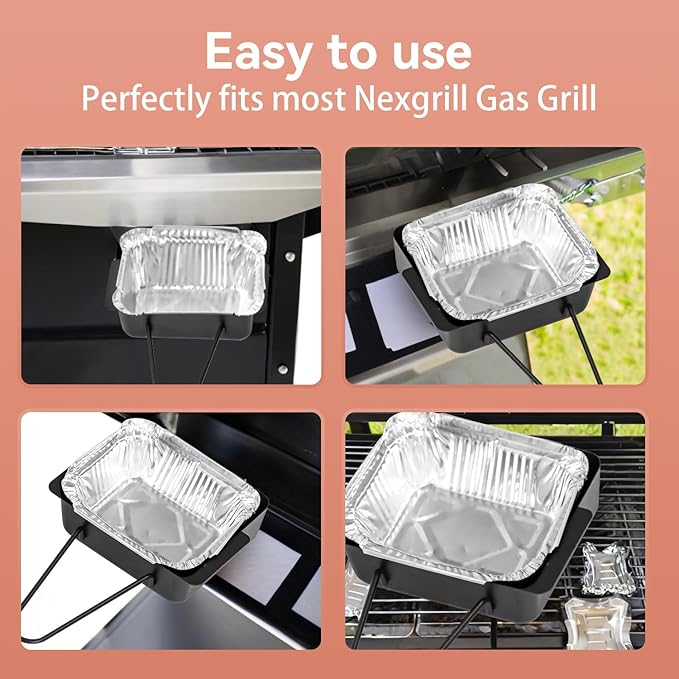 Grill Drip Pan for Nexgrill 720-0830H 720-0888N 720-0925P 720-0896 720-08882A, Grease Catcher Cup Box for Cuisinart CGG-7400,CGG-8500, Holder Drip Tray with 15Pack Aluminum Foil Liners