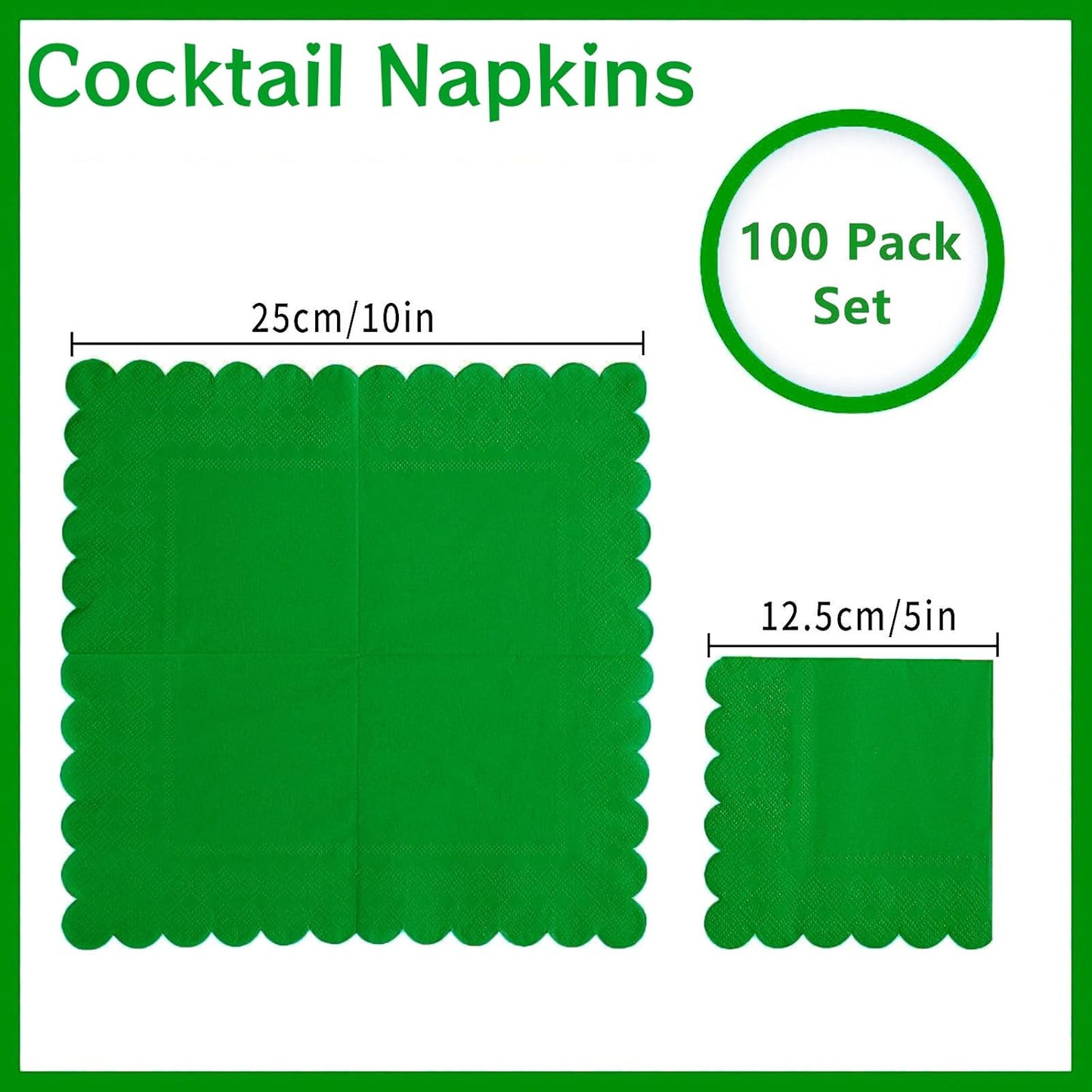 100 Pack Cocktail Napkin 2-Ply Scalloped Edged Dessert Napkins Folded 5 x 5 Inches Disposable Napkins for Dinner Wedding Birthday Party Bridal Anniversary Reception Event (Green-2)