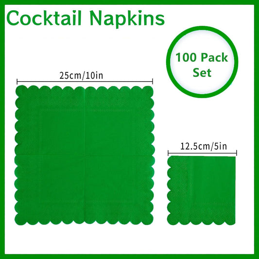 100 Pack Cocktail Napkin 2-Ply Scalloped Edged Dessert Napkins Folded 5 x 5 Inches Disposable Napkins for Dinner Wedding Birthday Party Bridal Anniversary Reception Event (Green-2)