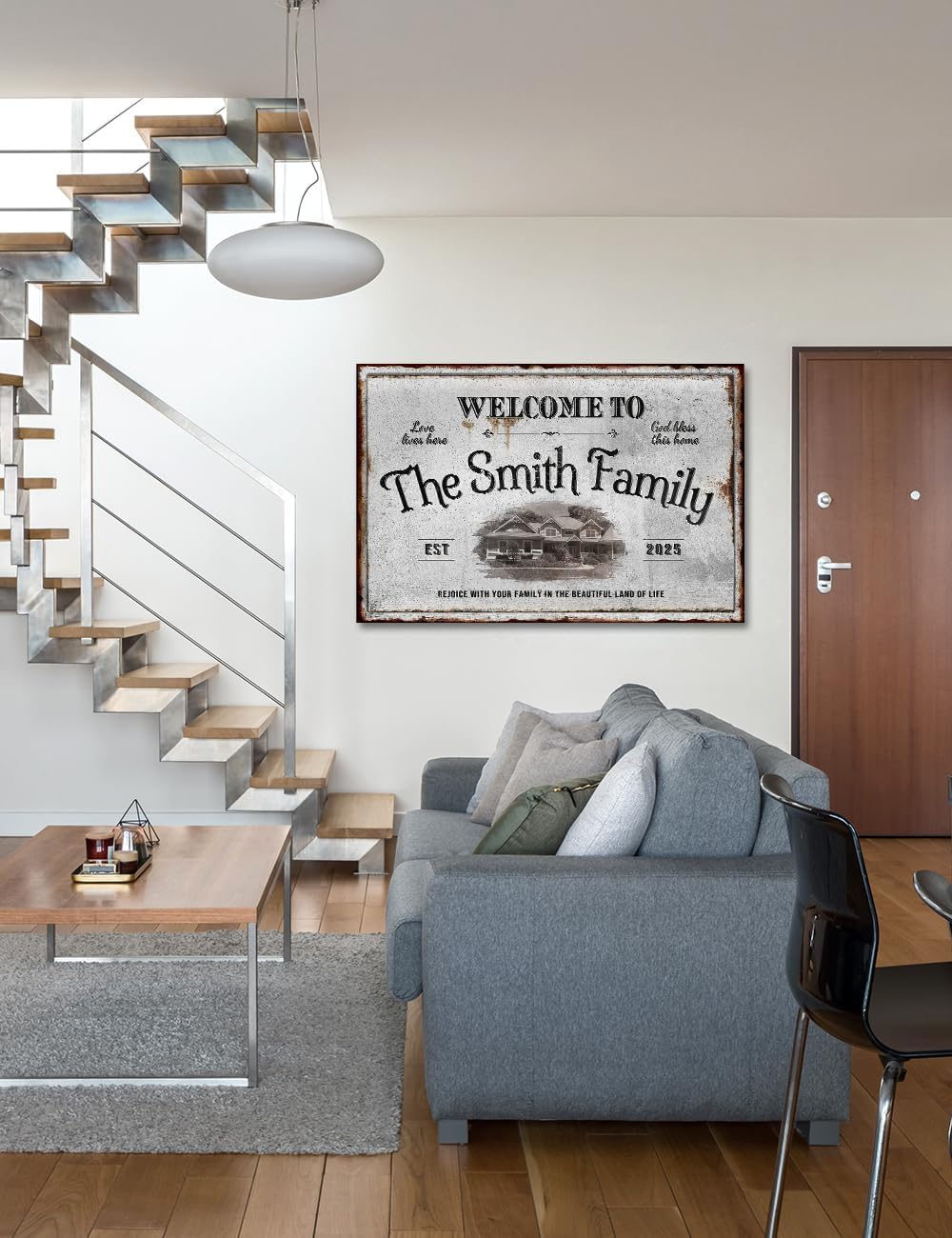 IPIC - Personalized Family Welcome Sign, Large Custom Wall Art with House Photo, Name & Date for Family, Rustic Wall Decor for Home or Entryway, Made in USA