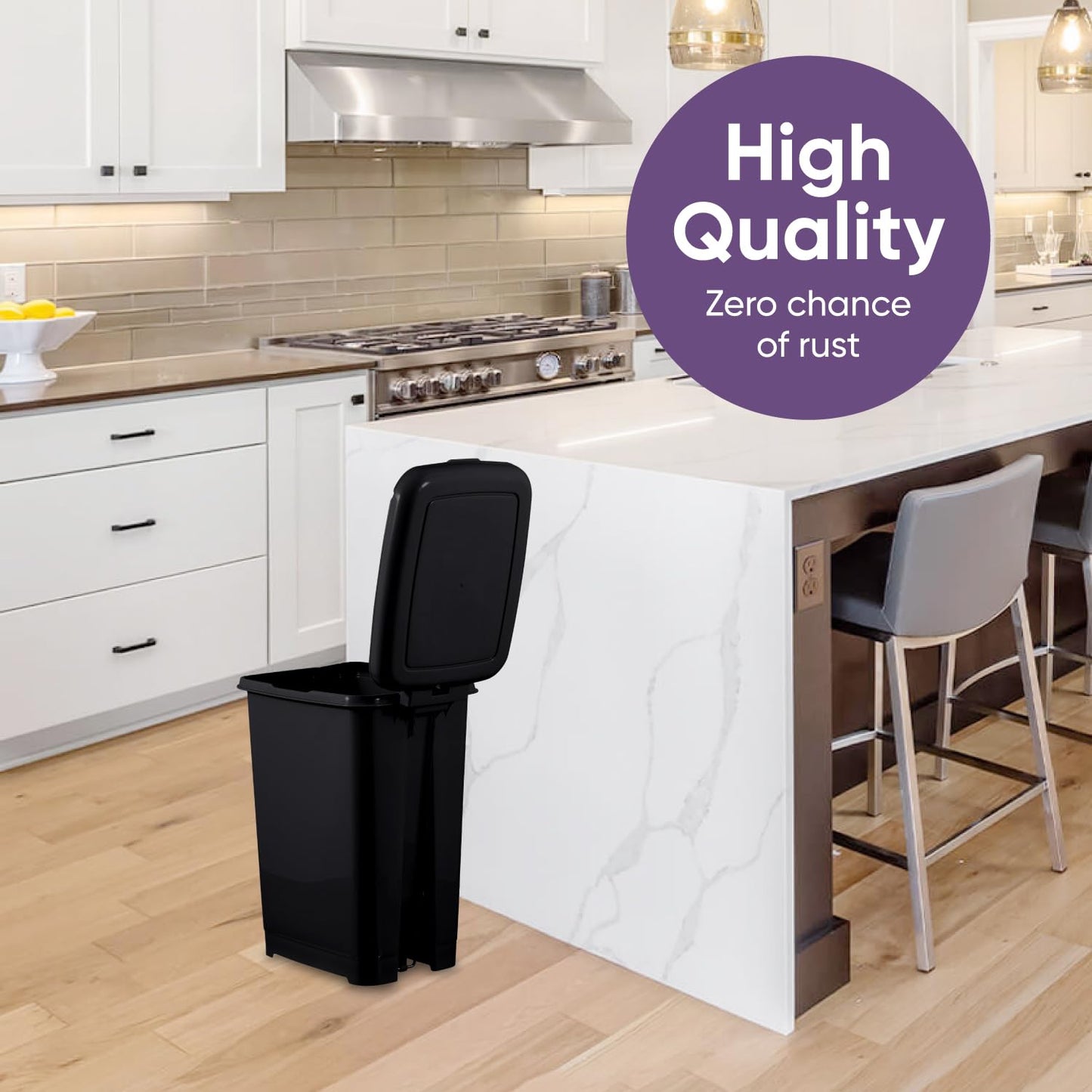 Superio Slim Trash Can with Foot Pedal – 6.5 Gallon Step-On Trash Can with Lid, Medium Plastic Garbage Can, Trashcan for Bathroom, Kitchen, Office, Bedroom, Dorm, Patio – Black, 2