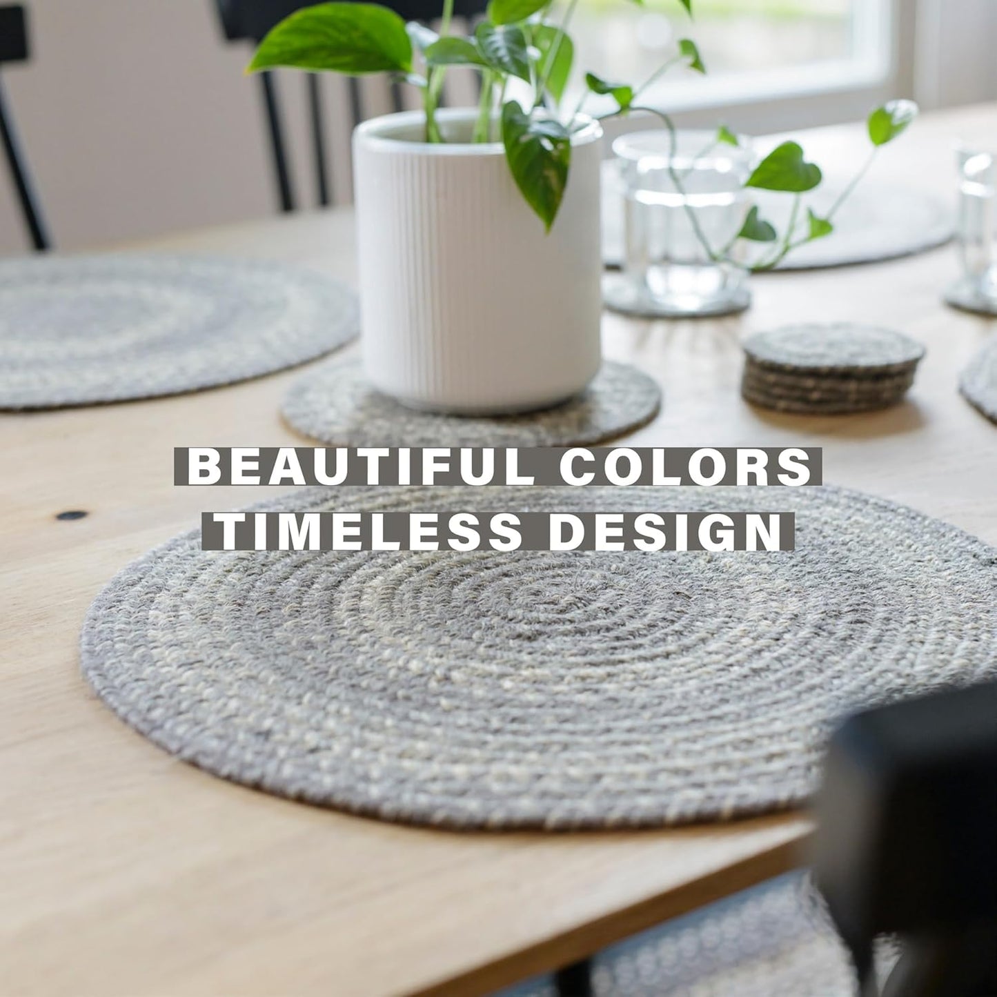 Grey Cloud Jute Woven Round Placemats Set of 6, 15", Warm Country Decor, Grey Table Mats - Vibrant Colors, Durable, Easy to Clean and Protects Furniture
