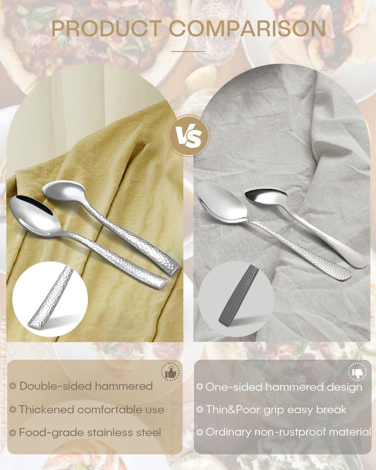 65-Piece Silverware Set with Serving Utensils, Ollex Durable Stainless Steel Hammered Flatware Set for 12 with Knives Forks Spoons Large Serving utensil Set for Home Restaurant, Dishwasher Safe